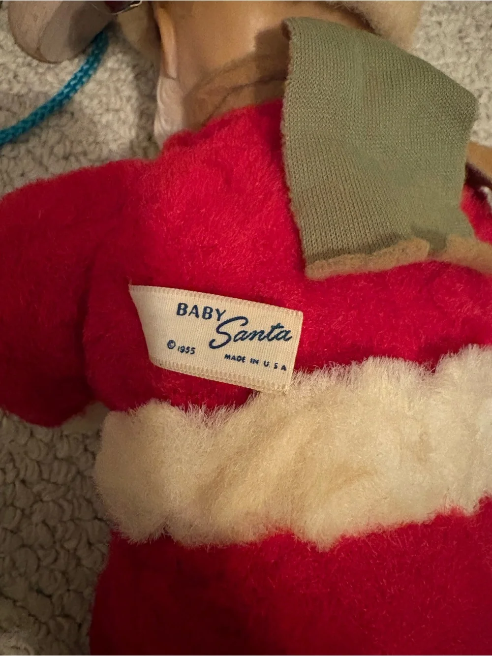 Vintage Knickerbocker Plush baby Santa Doll - Red and Cream Holiday Toy